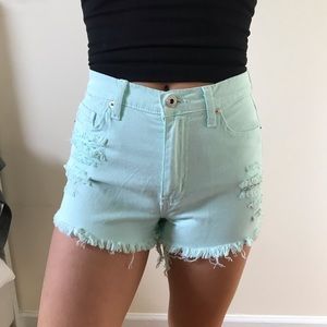 Mint Green Denim Shorts